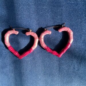 Betsey Johnson Ombre Glitter Heart hoops